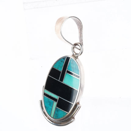 Ray Tracey Knifewing sterling silver, turquoise, black jade channel inlay pendant