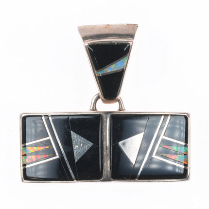 Calvin Begay Navajo sterling silver, onyx, opal inlay pendant