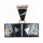 Calvin Begay Navajo sterling silver, onyx, opal inlay pendant