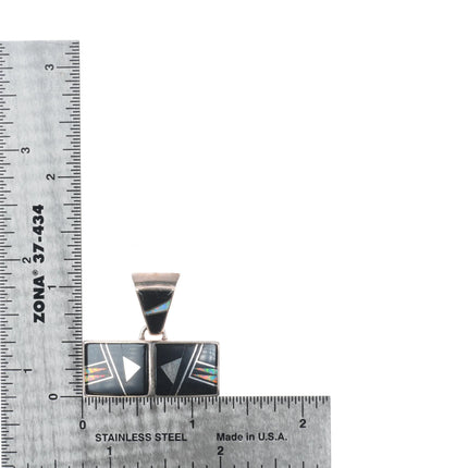 Calvin Begay Navajo sterling silver, onyx, opal inlay pendant