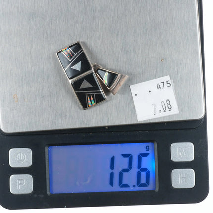 Calvin Begay Navajo sterling silver, onyx, opal inlay pendant