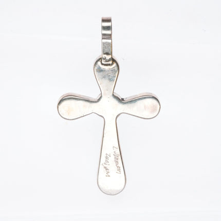 Johnson Zuni sterling silver channel inlay turquoise cross pendant