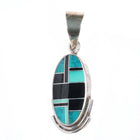 Ray Tracey Knifewing sterling silver, turquoise, black jade channel inlay pendant