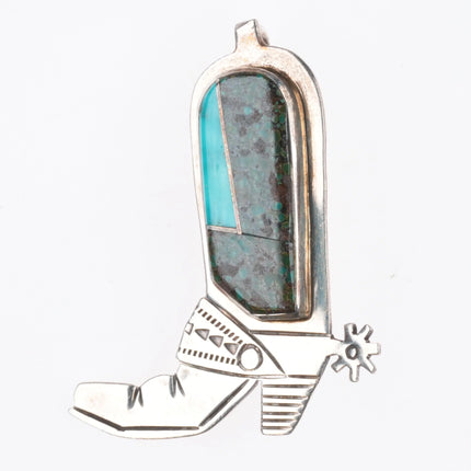 Robert Vandover Navajo sterling silver turquoise inlaid boot pendant/pin