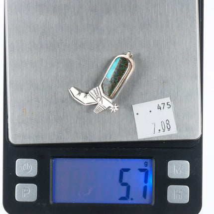 Robert Vandover Navajo sterling silver turquoise inlaid boot pendant/pin