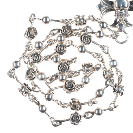 Queen/King Baby Maltese Cross Heart Crowned Rose Sterling Silver Rosary Necklace