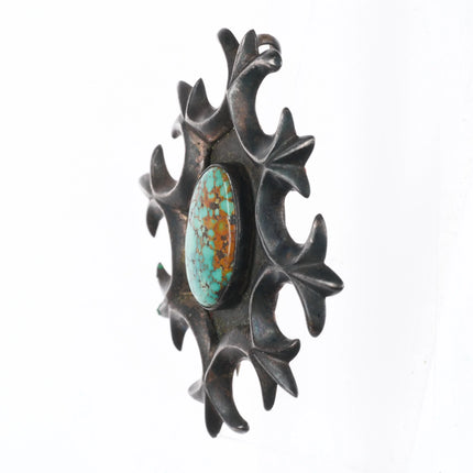 Vintage Navajo cast sterling silver high grade spiderweb turquoise pendant/pin