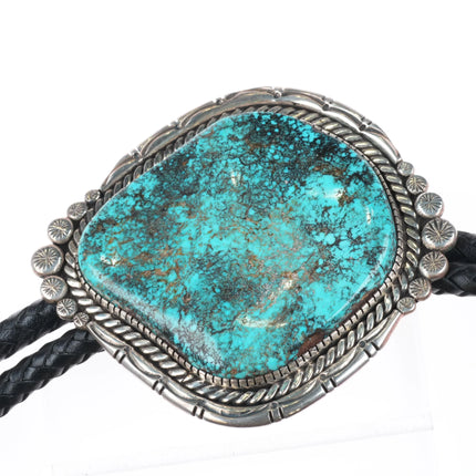 Huge John Delvin Navajo sterling silver bolo tie w/huge turquoise