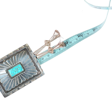 c1970 Vintage southwestern Sterling silver Navajo bolo tie w nice turquoise