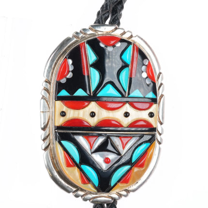 Vintage Virginia Quam Zuni sterling silver, cobblestone inlay bolo tie turquoise