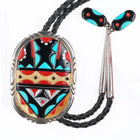 Vintage Virginia Quam Zuni sterling silver, cobblestone inlay bolo tie turquoise