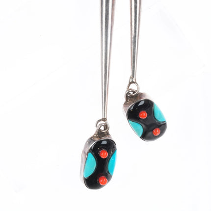 Vintage Virginia Quam Zuni sterling silver, cobblestone inlay bolo tie turquoise