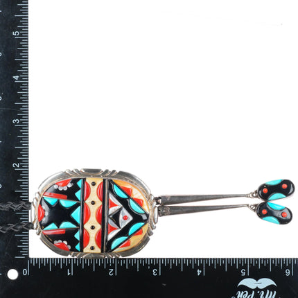 Vintage Virginia Quam Zuni sterling silver, cobblestone inlay bolo tie turquoise