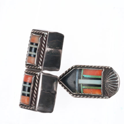 40's-50's Vintage Zuni sterling silver multi-stone inlay ranger belt buckle set