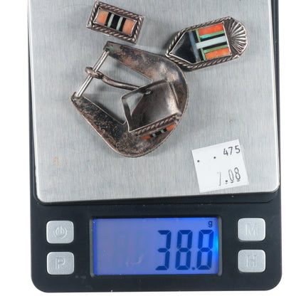 40's-50's Vintage Zuni sterling silver multi-stone inlay ranger belt buckle set