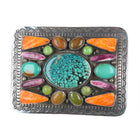 Large Roy Buck Navajo sterling silver multi-stone turquoise/shell belt buckle