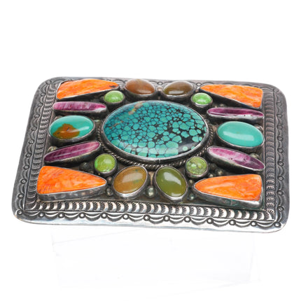 Large Roy Buck Navajo sterling silver multi-stone turquoise/shell belt buckle
