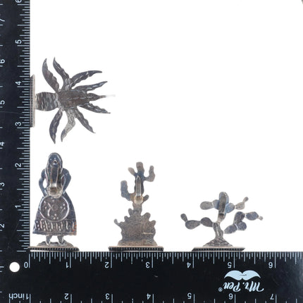 c1940 Maciel Mexican sterling silver Place holder set Cacti/Aztec calendar, etc