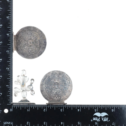 c1940 Maciel Mexican sterling silver Place holder set Cacti/Aztec calendar, etc