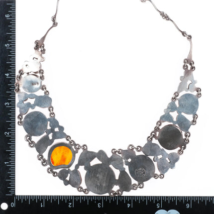Jan Pomianowski Turquoise, baroque pearl, Butterscotch Amber sterling necklace