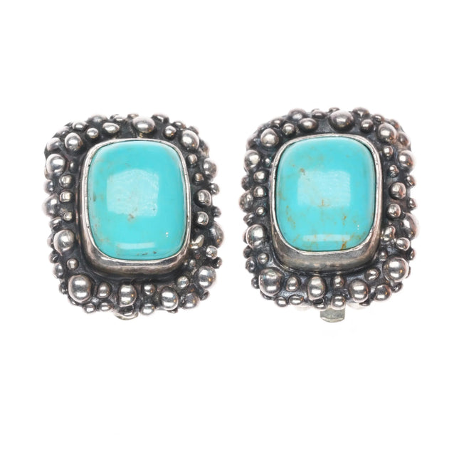 Dian Malouf southwestern modernist Sterling silver turquoise clip-on earrings