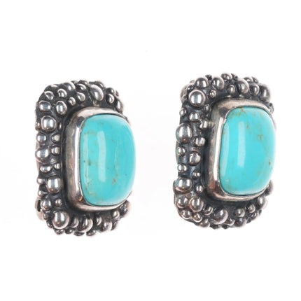 Dian Malouf southwestern modernist Sterling silver turquoise clip-on earrings
