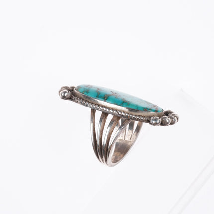 sz8 Harry Morgan Navajo sterling silver long ring w/ nice turquoise