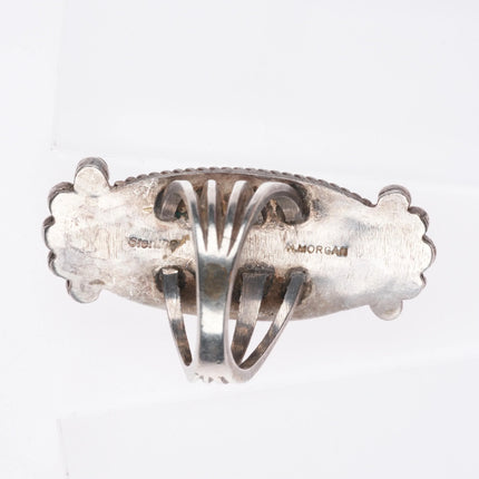 sz8 Harry Morgan Navajo sterling silver long ring w/ nice turquoise