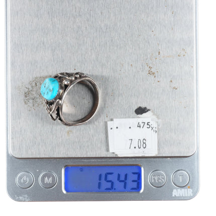 sz14 Vintage Richard Begay Navajo sterling silver Kingman turquoise men's ring