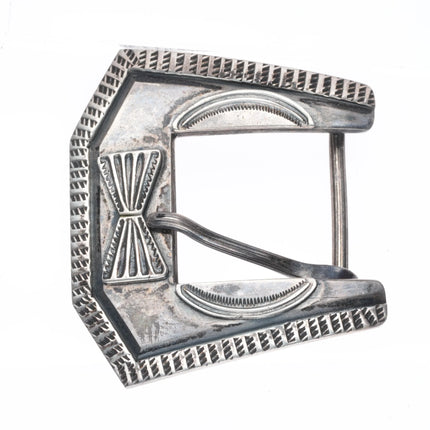 40's-50's Navajo hand stamped sterling silver 3/4" ranger belt buckle set
