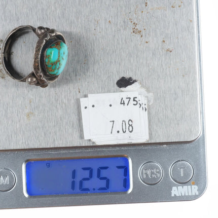 sz9 Vintage BW Navajo sterling silver Royston turquoise shadowbox ring