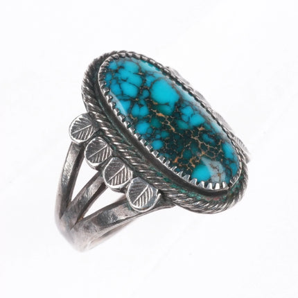 sz5 30's-40's Navajo Lone Mountain turquoise sterling silver ring stamped sides