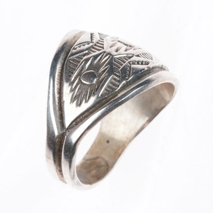 sz11.75 Troy Lamer Navajo rug pattern sterling silver hand stamped ring