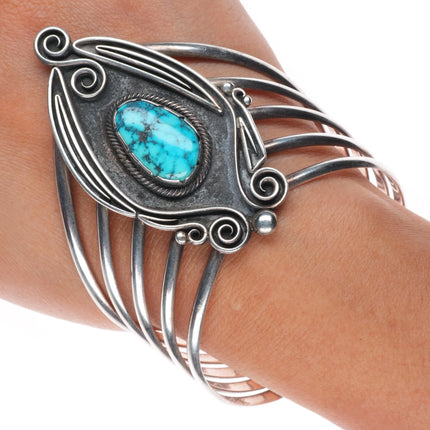 6.5" Leo Yazzie Navajo sterling silver high grade turquoise cuff bracelet