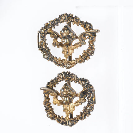 Antique William Kerr American gilt sterling silver cherubs 2 pc belt buckle set