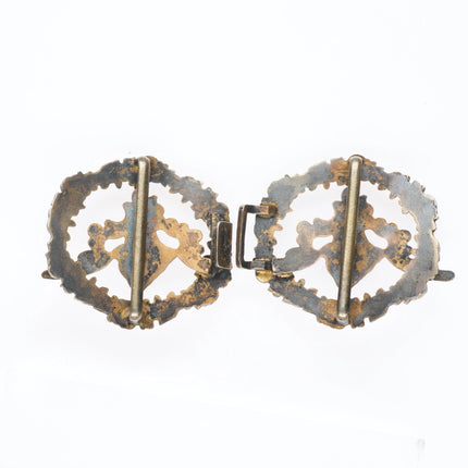 Antique William Kerr American gilt sterling silver cherubs 2 pc belt buckle set