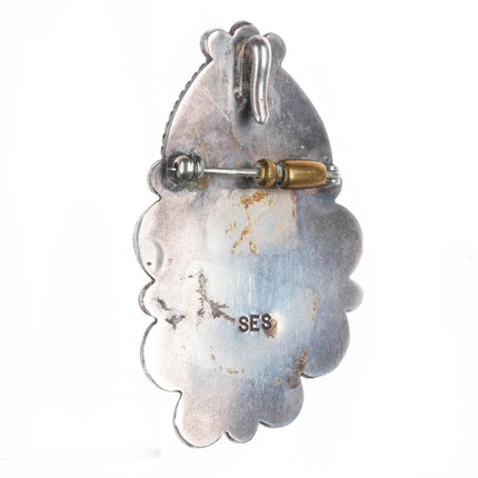 Vintage SES Navajo sterling silver Royston turquoise pendant/pin