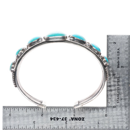 7.1" 30's-40's Ingot silver Navajo graduated row cuff bracelet w/nice turquose