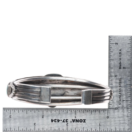 7.1" 30's-40's Ingot silver Navajo graduated row cuff bracelet w/nice turquose