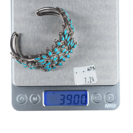 6" Vintage 40's-50's Zuni sterling silver petit point turquoise cuff bracelet