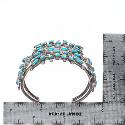6" Vintage 40's-50's Zuni sterling silver petit point turquoise cuff bracelet