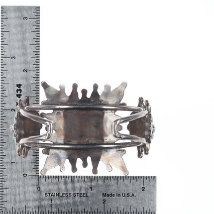 6" Vintage 40's-50's Zuni sterling silver petit point turquoise cuff bracelet