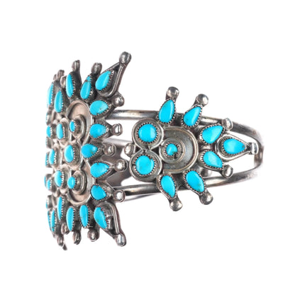 6" Vintage 40's-50's Zuni sterling silver petit point turquoise cuff bracelet