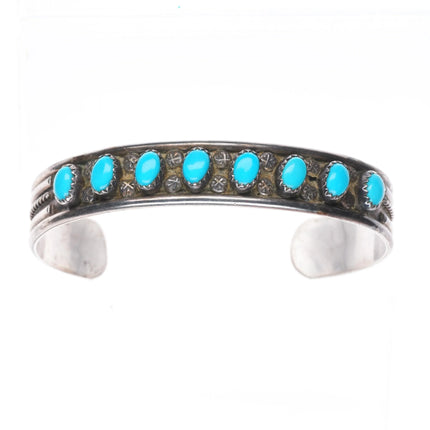 6.5" Paylee and Darlene Coonsis Zuni sterling silver turquoise row cuff bracelet