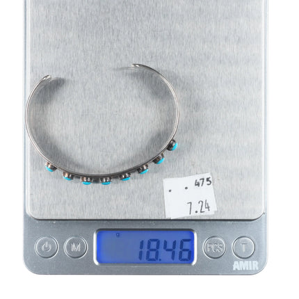 6.5" Paylee and Darlene Coonsis Zuni sterling silver turquoise row cuff bracelet