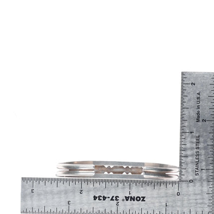 6.1" Vintage Dishta Zuni sterling silver flush inlay turquoise cuff bracelet