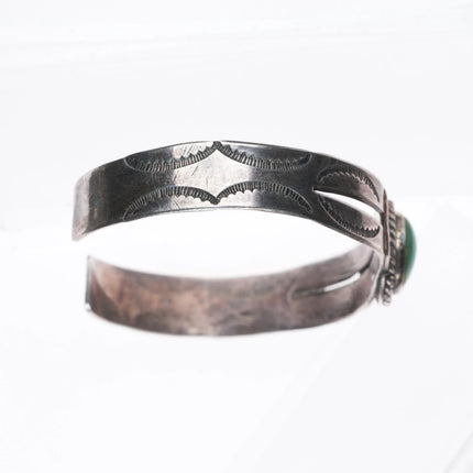 6.35" 30's-40's Vintage Navajo sterling silver green turquoise cuff bracelet