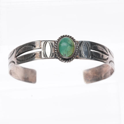 6.35" 30's-40's Vintage Navajo sterling silver green turquoise cuff bracelet
