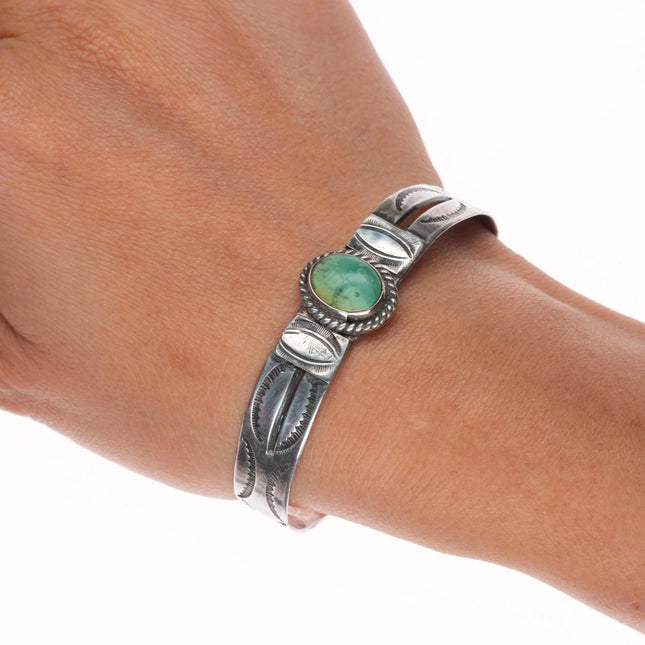 6.35" 30's-40's Vintage Navajo sterling silver green turquoise cuff bracelet
