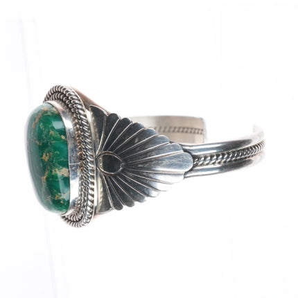 6.5" M Spencer Navajo sterling silver green turquoise cuff bracelet